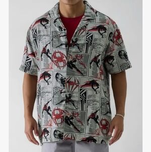 Marvel Spider Man Shirt Mens XL All Over Graphic Print Short Sleeve Button